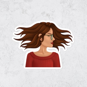 Girl in Glasses Portrait Vinyl Sticker image 1