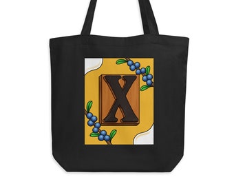 Letter X Monogram Tote Bag, Typography Art Eco Tote Bag