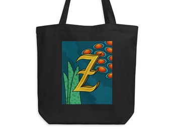 Letter Z Monogram Tote Bag, Typography Art Eco Tote Bag