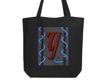 Letter Y Monogram Tote Bag, Typography Art Eco Tote Bag