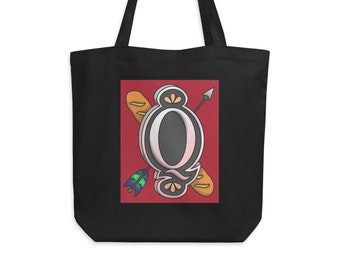 Letter Q Monogram Tote Bag, Typography Art Eco Tote Bag