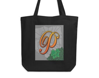 Letter P Monogram Tote Bag, Typography Art Eco Tote Bag