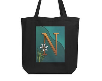 Letter N Monogram Tote Bag, Typography Art Eco Tote Bag