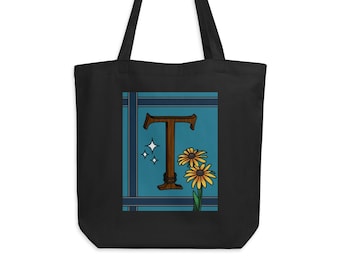 Letter T Monogram Tote Bag, Typography Art Eco Tote Bag