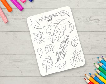 Coloring Stickers, Leaves Themed Journal Sticker Sheet