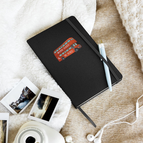 Work Hard Be Kind Journal Lined Hardcover Notebook with London Bus Design Back to School Gift for Students Teachers and Travelers