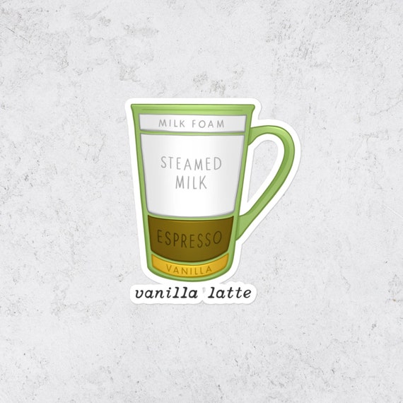 Vanilla Latte Recipe Sticker Waterproof Coffee Vinyl Decal Barista Gift Espresso Lover Laptop or Mug Sticker