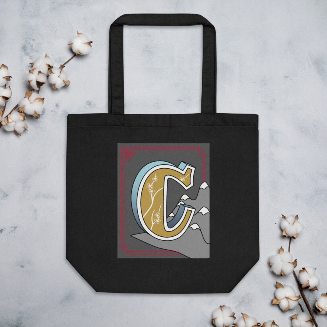 Tote Bag Letter C Monogram Bag Art Bag Monogram Tote Etsy