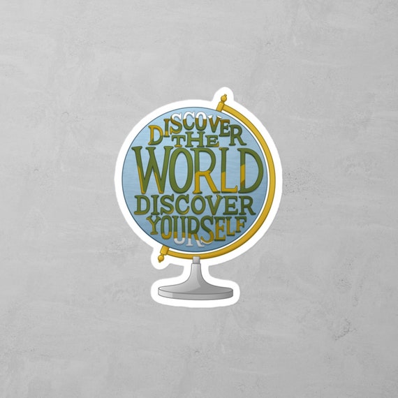World Travel Quote Sticker Discover the World Globe Waterproof Decal