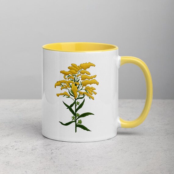 Floral Coffee Mug Yellow Goldenrod Tea Cup