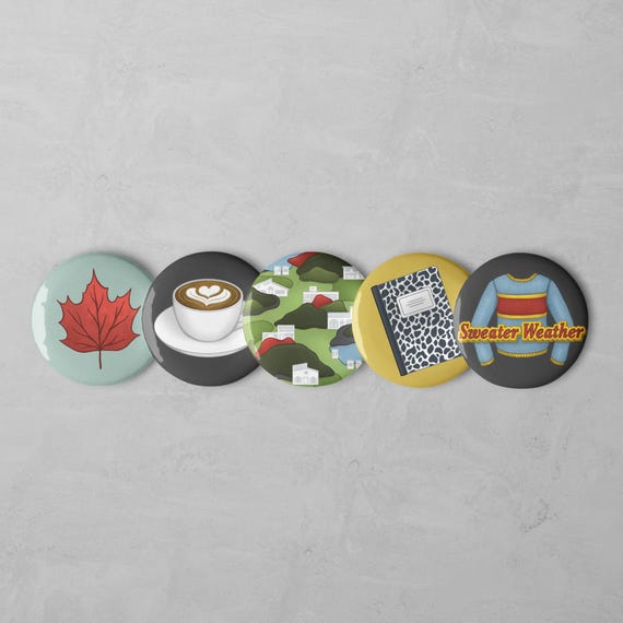 Fall Pin Set 5-Pack Autumn Buttons Cozy Sweater Accessories