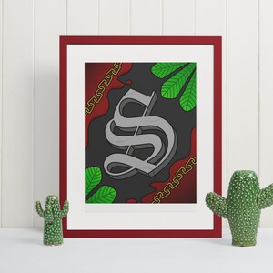 Impression d'art mural lettre S monogramme audacieux typographie décoration murale cadeau initial unique pour chambre d'enfant ou bureau