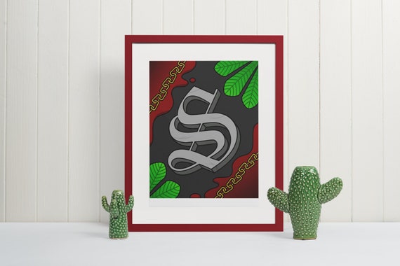 Letter S Wall Art Print Bold Monogram Typography Wall Decor Unique Initial Gift for Nursery or Office Artistic Classroom Alphabet Sign