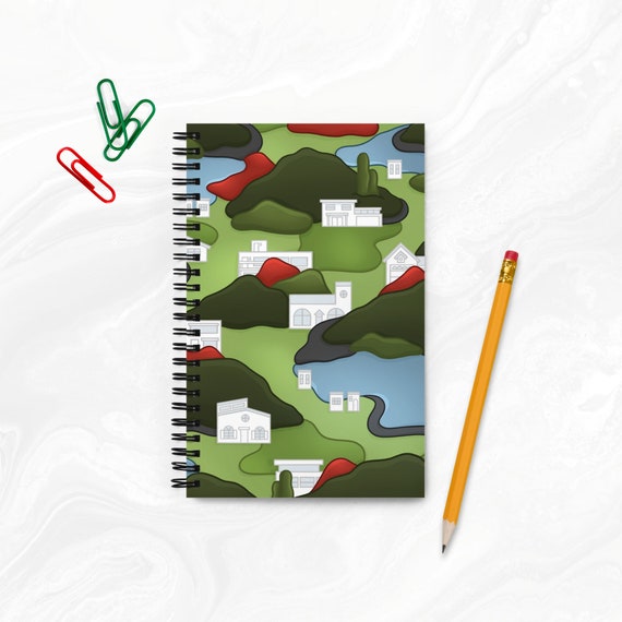Small Town Spiral Notebook City Landscape Dot Grid Journal