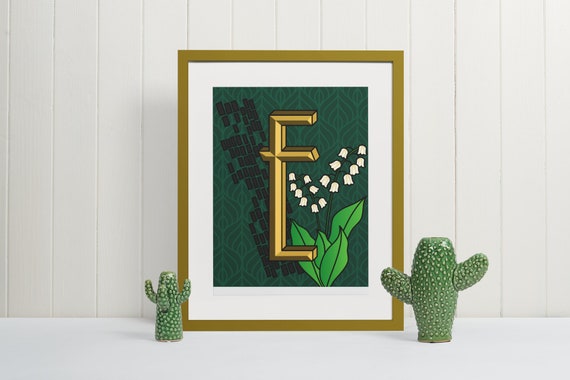 Letter E Wall Art Print Floral Monogram Typography Poster Unique Initial Gift for Nursery or Office Decor Artistic Alphabet Sign