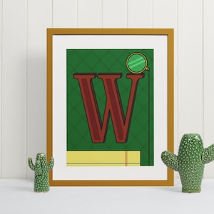 Impresión artística de pared con la letra W, póster tipográfico con monograma, regalo inicial único para la decoración de la guardería, la oficina o el aula, alfabeto inspirado en cuentos.