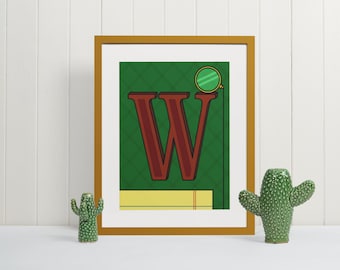 Letter W Wall Art Print, Monogram Typography Poster