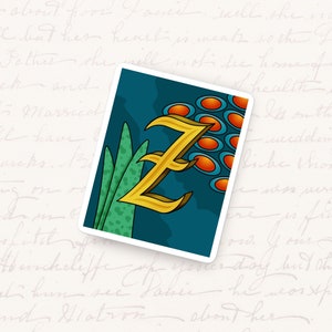 Letter Z vinylsticker vet monogram typografie waterdicht sticker uniek eerste cadeau voor tijdschriften waterflessen en tabletten botanische kunst