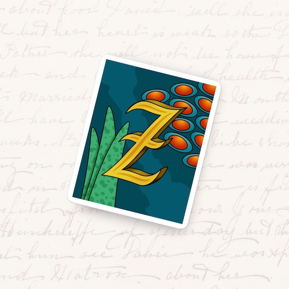 Letter Z Vinyl Sticker Bold Monogram Typography Waterproof Decal Unique Initial Gift for Journals Water Bottles and Tablets Botanical Art