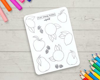 Coloring Stickers, Fruit Themed Journal Sticker Sheet