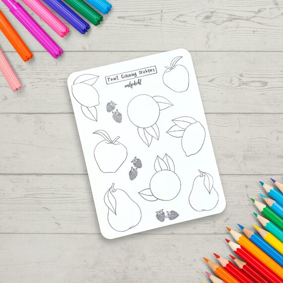 Fruit Coloring Stickers Color Your Own Journal Stickers for Adults Citrus and Berry Themed Art Stickers for Journals and Scrapbooks