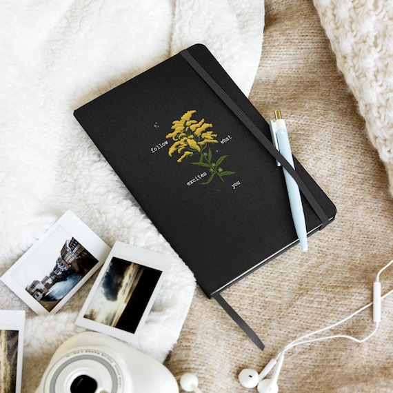 Motivational Floral Journal Follow What Excites You Goldenrod Hardcover Notebook Lined Graduation Gift for Writers Words of Encouragement