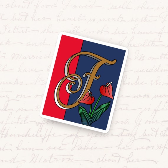 Letter F Vinyl Sticker Floral Monogram Waterproof Decal Unique Initial Gift for Journals Water Bottles and Laptops Artistic Alphabet