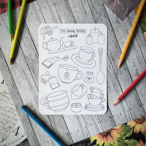 Coloring Stickers, Tea Themed Journal Sticker Sheet image 2