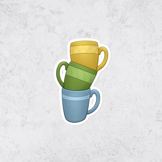 Tea Cups Vinyl Sticker Floral Coffee Mug Stack Decal