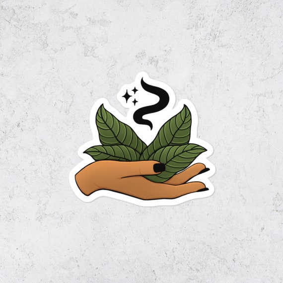 Botanical Sticker Leaves in Hand Black Nail Polish and Magic Vinyl Decal Gift for Plant Lovers