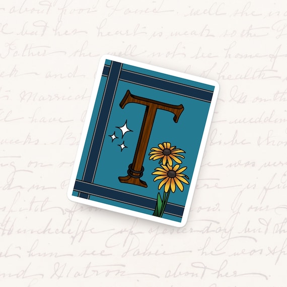 Letter T Vinyl Sticker Floral Monogram Decal Unique Initial Gift for Water Bottles Journals or Tablets Bold Artistic Alphabet Series