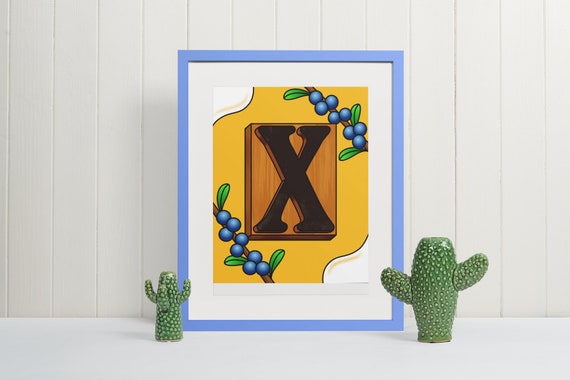Letter X Wall Art Print Bold Monogram Typography Poster Nursery Decor Unique Initial Gift for Nursery or Classroom Decor Letterpress Sign
