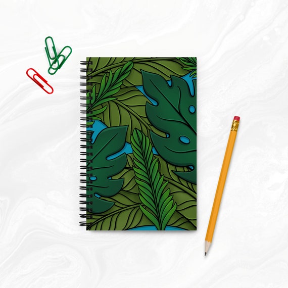 Tropical Leaves Spiral Notebook Botanical Beach Dot Grid Travel Journal Gift for Plant Lover Island Stationery