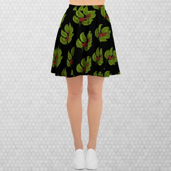 Coffee Plant Skirt Floral Print Skater Skirt Botanical Women's Clothing Gift For Barista