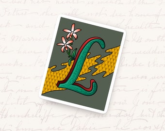 Letter L Vinyl Sticker, Floral Monogram Decal
