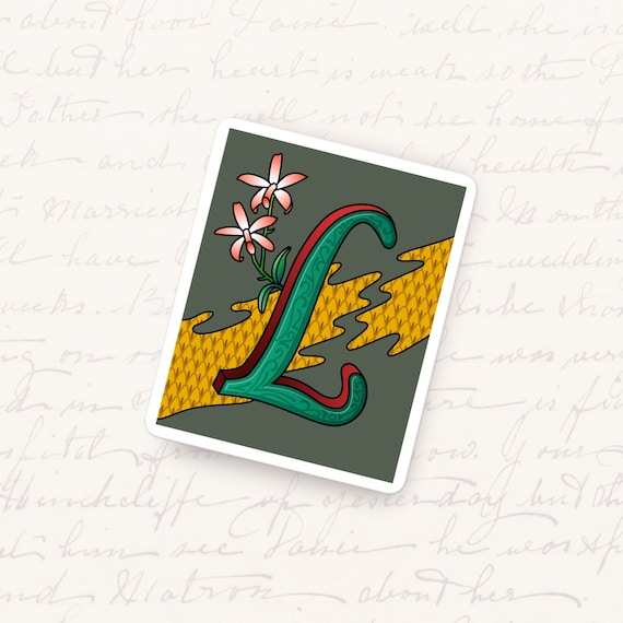Letter L Vinyl Sticker Floral Monogram Waterproof Decal Unique Initial Gift for Journals Water Bottles and Tablets Artistic Alphabet
