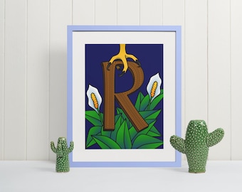 Letter R Wall Art Print, Monogram Typography Wall Decor