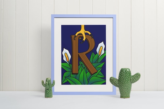 Letter R Wall Art Print Floral Monogram Typography Wall Decor Unique Initial Gift for Nursery or Library Decor Artistic Alphabet Sign