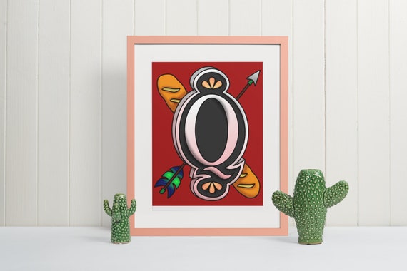 Letter Q Wall Art Print Monogram Typography Poster Unique Initial Gift for Nursery Storybook Classroom Wall Decor Artistic Alphabet Sign