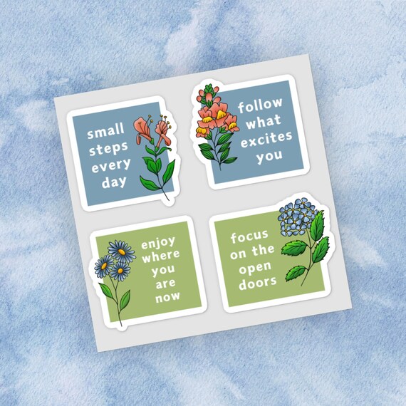 Floral Quote Sticker Set Motivational Flower Waterproof Collage Decals Words of Encouragement For Spring