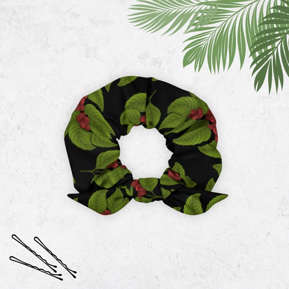 Floral Pattern Scrunchie Coffee Plant Hair Accessory Gift for Barista