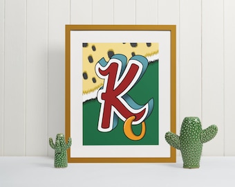 Letter K Wall Art Print, Monogram Typography Poster, Nursery Decor