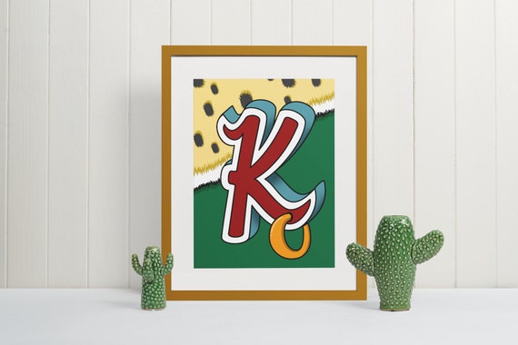 Letter K Wall Art Print Monogram Typography Poster Unique Initial Gift for Nursery or Office Decor Artistic Alphabet Sign