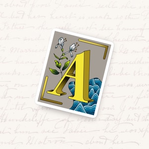 Vinylsticker letter A, bloemen monogram waterdichte sticker uniek artistiek begincadeau voor tijdschriften, laptops en leestablets