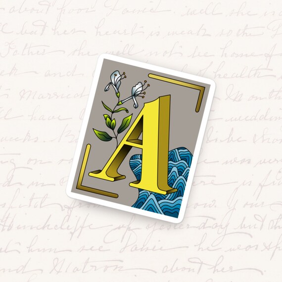 Letter A Vinyl Sticker Floral Monogram Waterproof Decal Unique Artistic Initial Gift for Journals Laptops and Reading Tablets