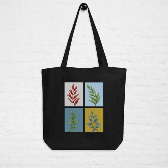 Botanical Leaf Tote Bag Eco-Friendly Organic Cotton Beach Bag Nature Lover Gift Colorful Plant Tote