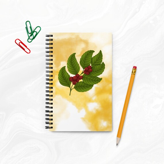Coffee Plant Spiral Notebook Botanical Dot Grid Art Journal Barista Gift for Coffee Lover