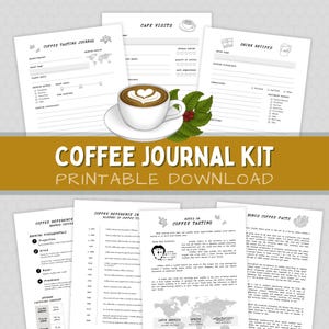 バリスタやコーヒー愛好家のための印刷可能なコーヒージャーナルとレシピカード、エスプレッソテイスティングノートのPDFテンプレート
