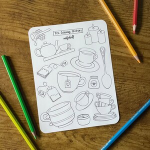Coloring Stickers, Tea Themed Journal Sticker Sheet image 5