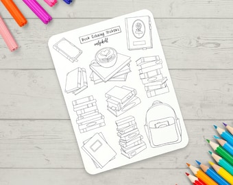 Coloring Stickers, Book Themed Journal Sticker Set